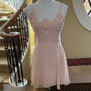 Elegant Peach chiffon overlay Spaghetti Strap Dress